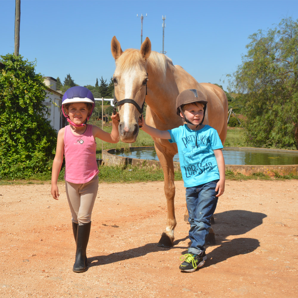 Kids preparing for pony club in Lagos, Algarve